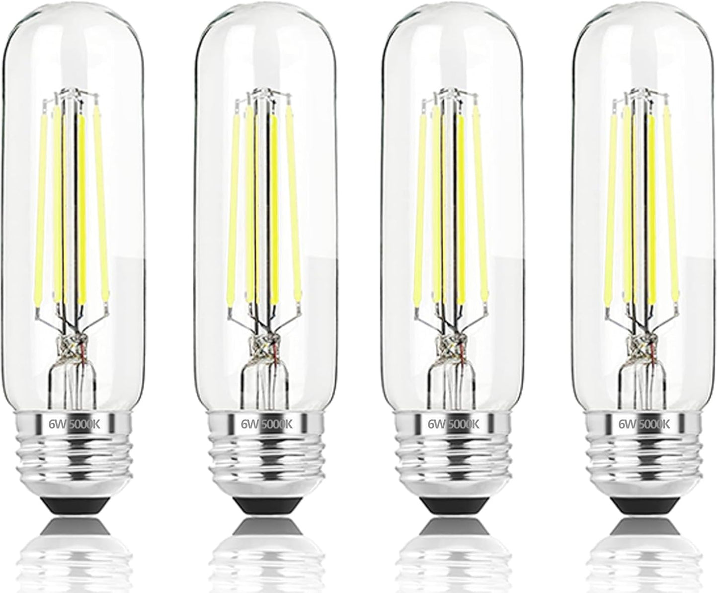 5 Inch Edison Bulb, 5000K Daylight White E26 Led Bulb 6W Dimmable, 800LM T10 T9 Clear Glass Tubular Light Bulbs, AC 120V Equal 80 Watt Bulbs for Chandelier Pendant Wall Light - 4Pack
