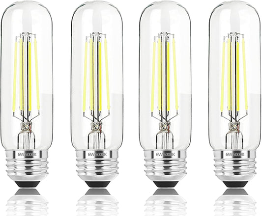 5 Inch Edison Bulb, 5000K Daylight White E26 Led Bulb 6W Dimmable, 800LM T10 T9 Clear Glass Tubular Light Bulbs, AC 120V Equal 80 Watt Bulbs for Chandelier Pendant Wall Light - 4Pack