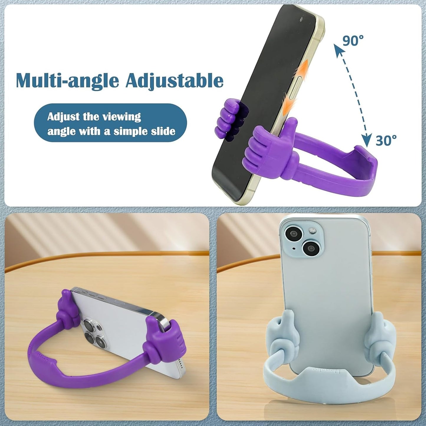 Honsky Cell Phone Tablet Stands (Pack of 5) Thumbs-up Cellphone Holder, Tablet Display Stand, Mobile Smartphone Mount Cradle for Desk Desktop - Universal, Multi-Angle, Cute, Blue
