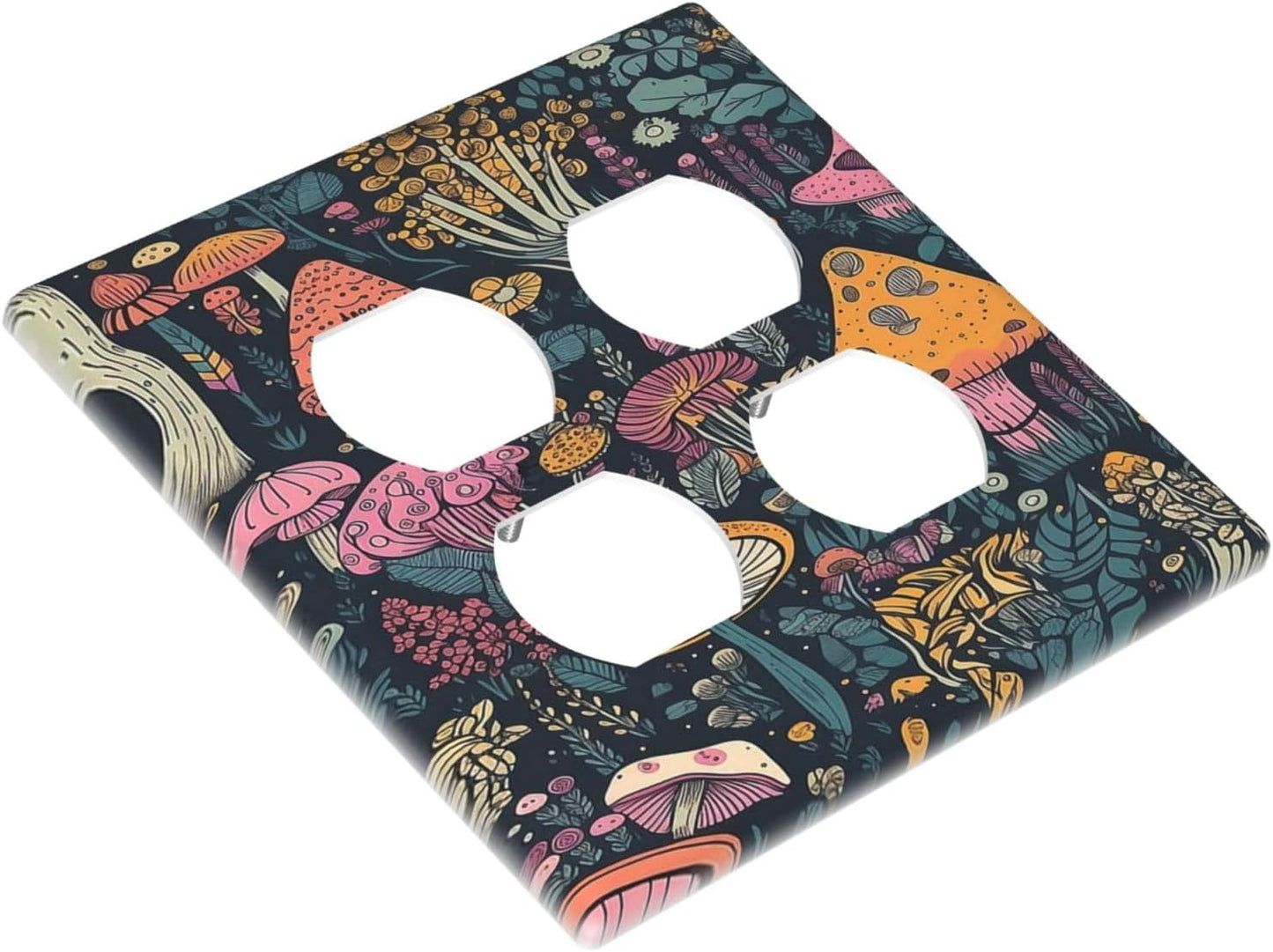 Decorative Outlet Covers Cartoon Comics Colorful Mushrooms 2 Gang Wall Plate Cover Double Duplex Receptacle Two Switch Light Switch Cover Plate Jumbo Dual Faceplate for Home Decor