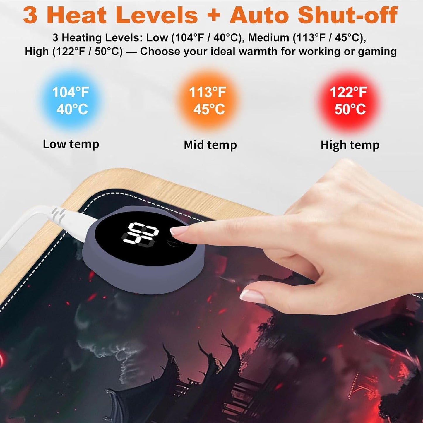 Heated Mouse Pad for Desk 31.5" x 13" – PU Leather Warm Desk Pad with 3 Heat Levels (104°F/113°F/122°F), Plug-in Electric Heating Mat with Auto Shut-Off, Waterproof & Rollable, Bloody Moonlight