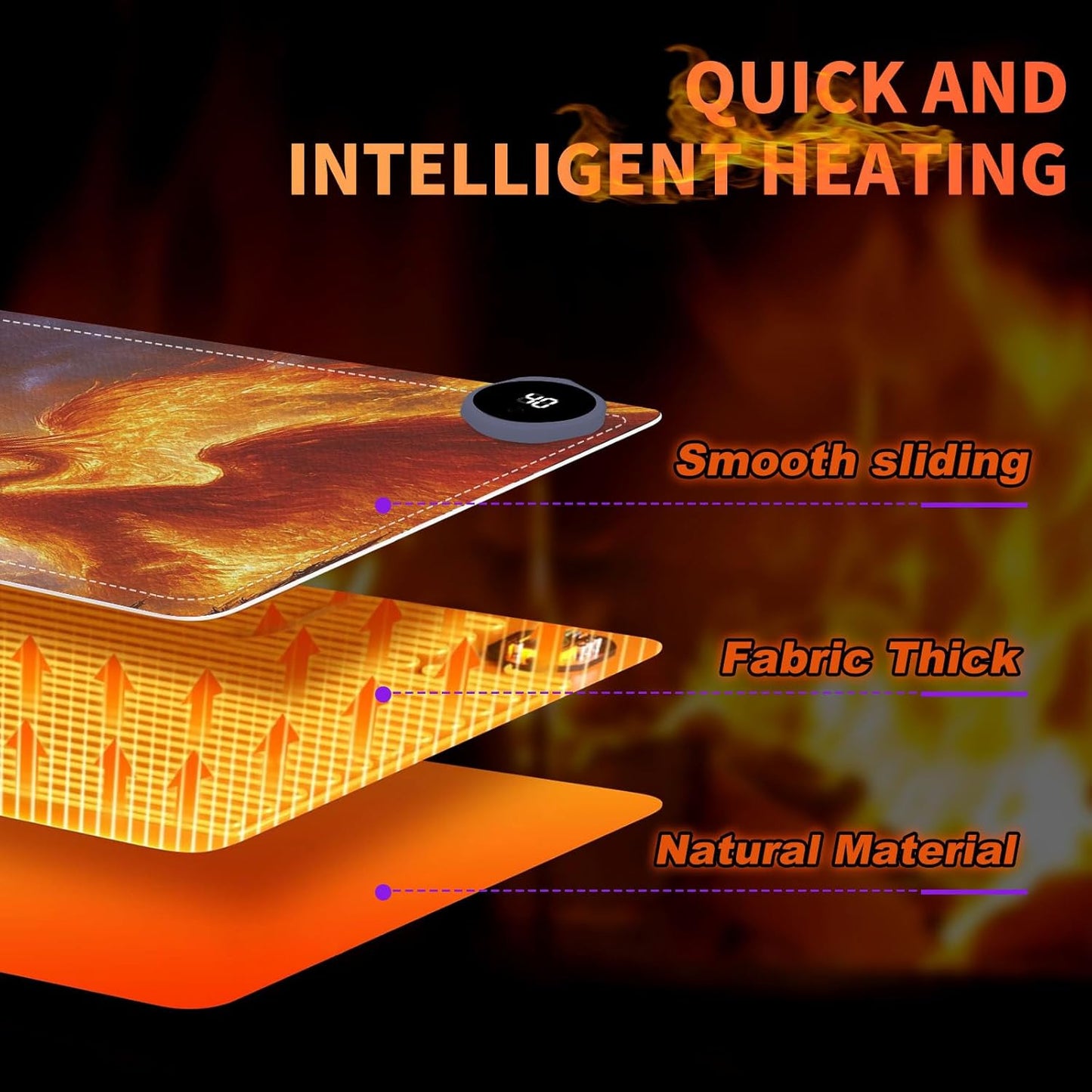 Heated Mouse Pad 23.6 x 14 in 3-Temp Fast Heating Desk Mat with Auto Timer Warmer for Hands Wrist Pain Relief Waterproof Keyboard Mat for Office, Gaming, Home, Dragon Battle Art