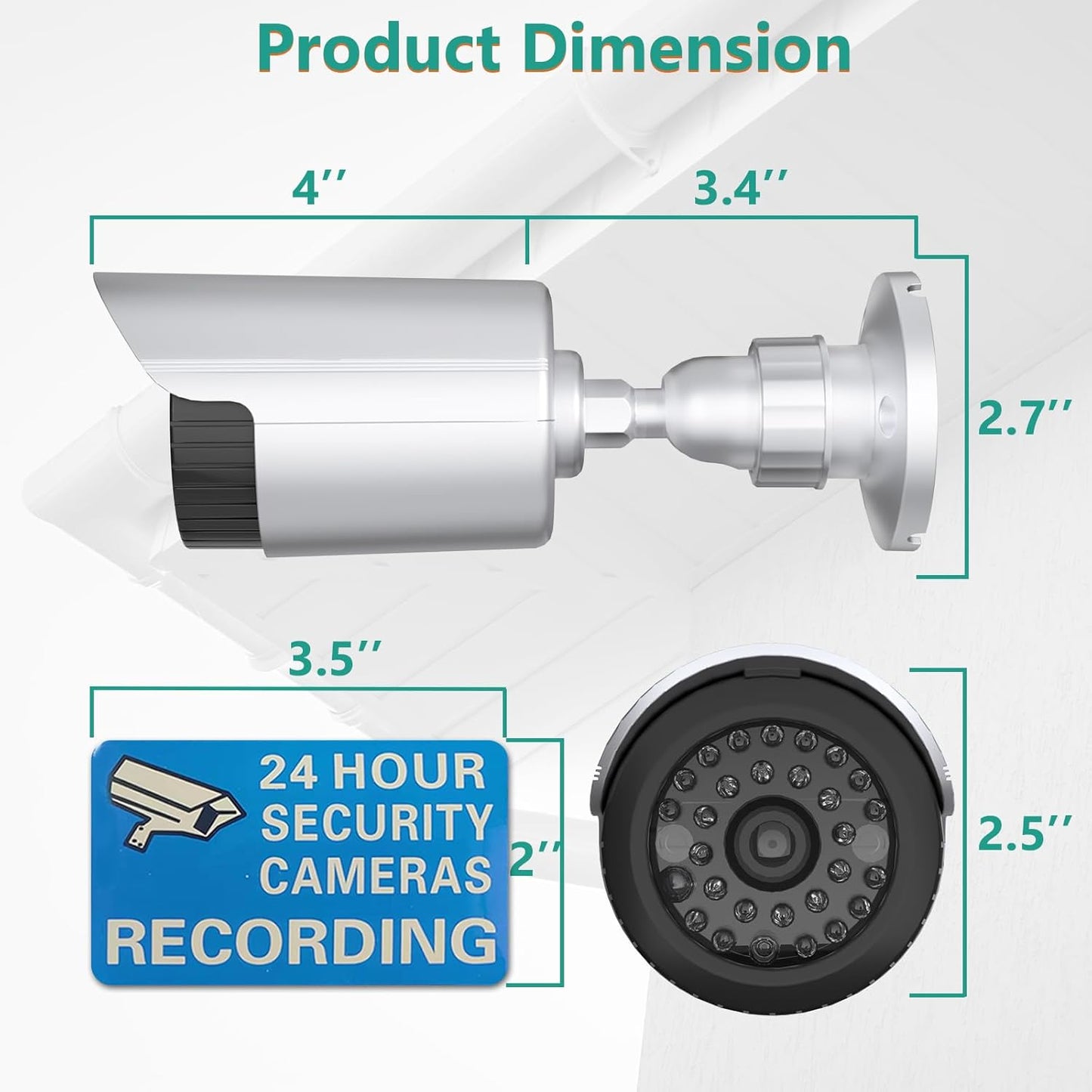 WALI Dummy Fake Simulated Surveillance Security CCTV Dome Camera Indoor Outdoor with One LED Light, Warning Security Alert Sticker Decal (TC-S4), 4 Packs, Silver