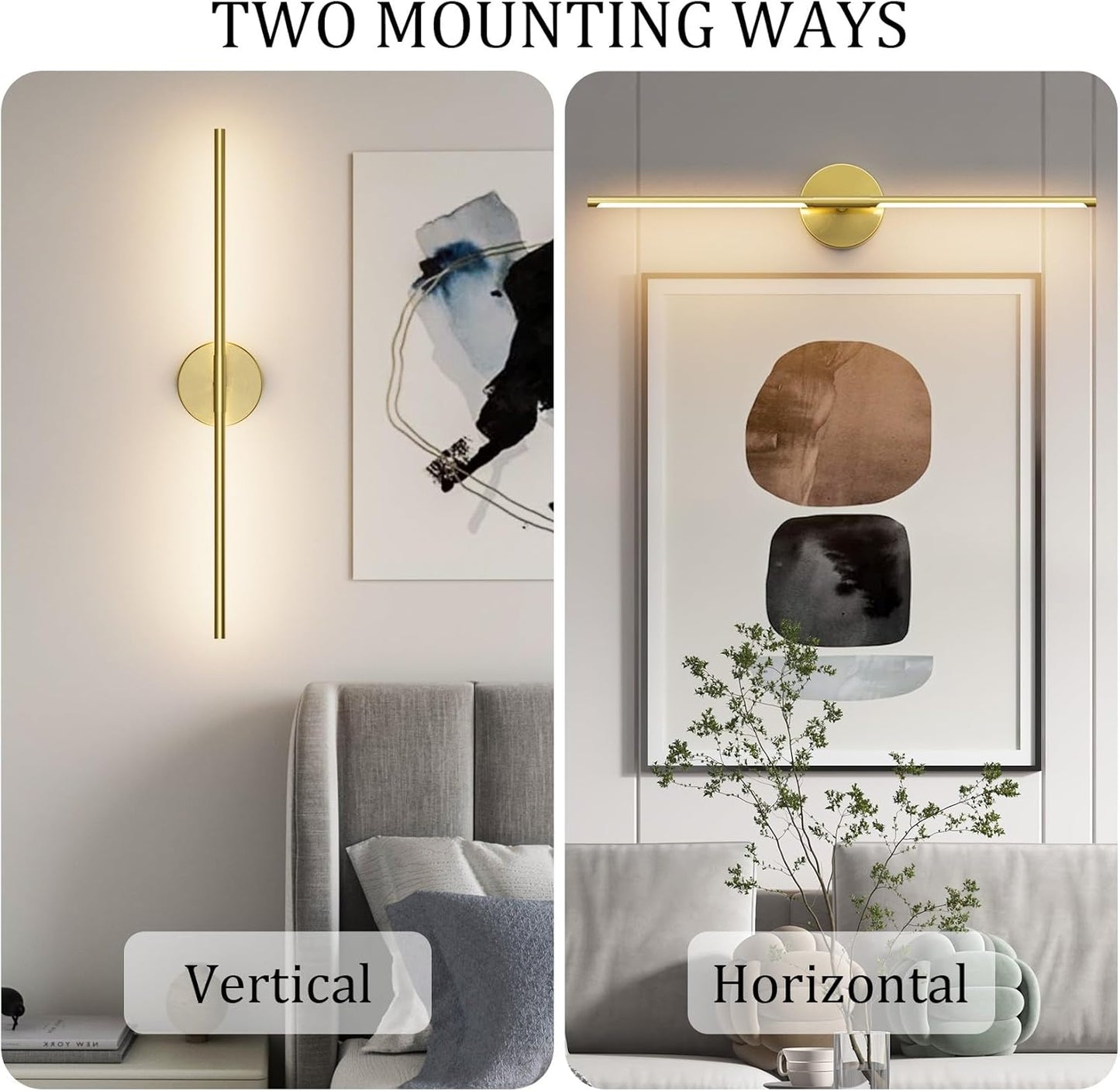 Modern Wall Sconce for Bathroom 33In Gold Vanity Light Fixture Hardwired 3000K Bathroom Sconce 360° Rotate Warm Light for Bedroom