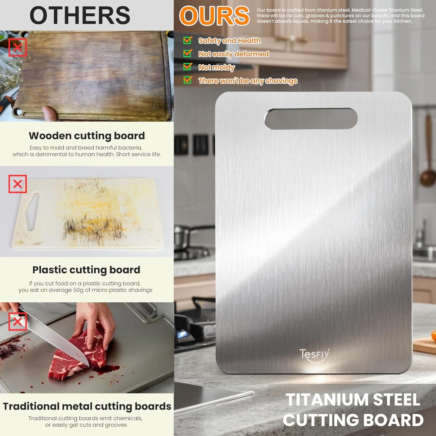 2 Pack Titanium Cutting Board,-100% Pure Titanium Cutting Boards For Kitchen,Easy to clean, Double-sided food-grade Cutting Board For Cutting Meats, Fruits And Vegetables(18 * 12)