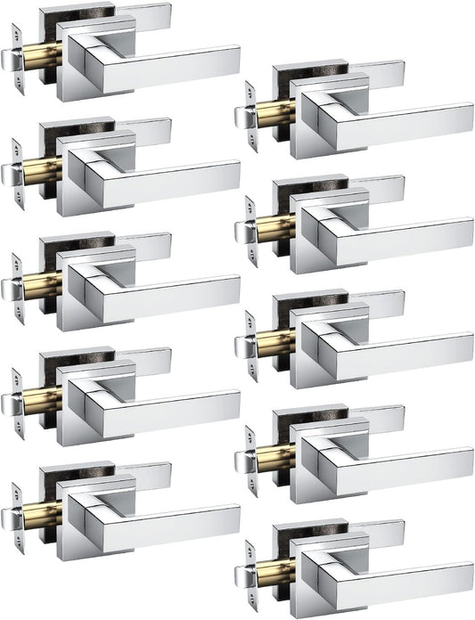 KNOBWELL 10 Pack Polished Chrome Door Handles Interior Modern Square Door Knob for Closet Hallway Pantry