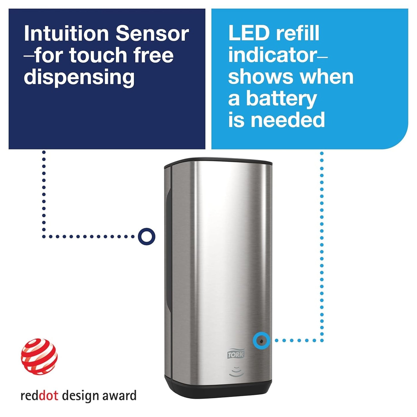 Tork Intuition Sensor Skincare Dispenser Stainless Steel S4, for Hand Soap and Hand Sanitizer, Image Range, 466101
