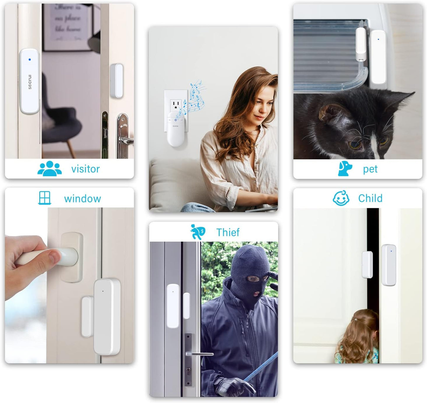 SECRUI Door Chime, Door Sensor Chime with Adjustable Volume, Easy Installation, 400ft Range, 52 Chimes, M508+D7 Door Open Chime for Business/Home When Entering,White
