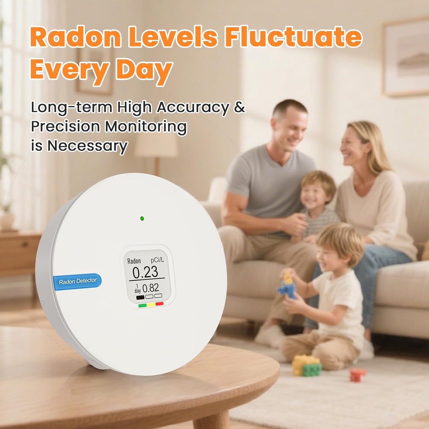 Radon Detector for Home, Portable Radon Tester, Lightweight, Easy to Use, Radon Tester with E-Ink Display, No Lab Fees, 3 AAA Batteries Powered, Bq/m3 and PCi/L Optional, White
