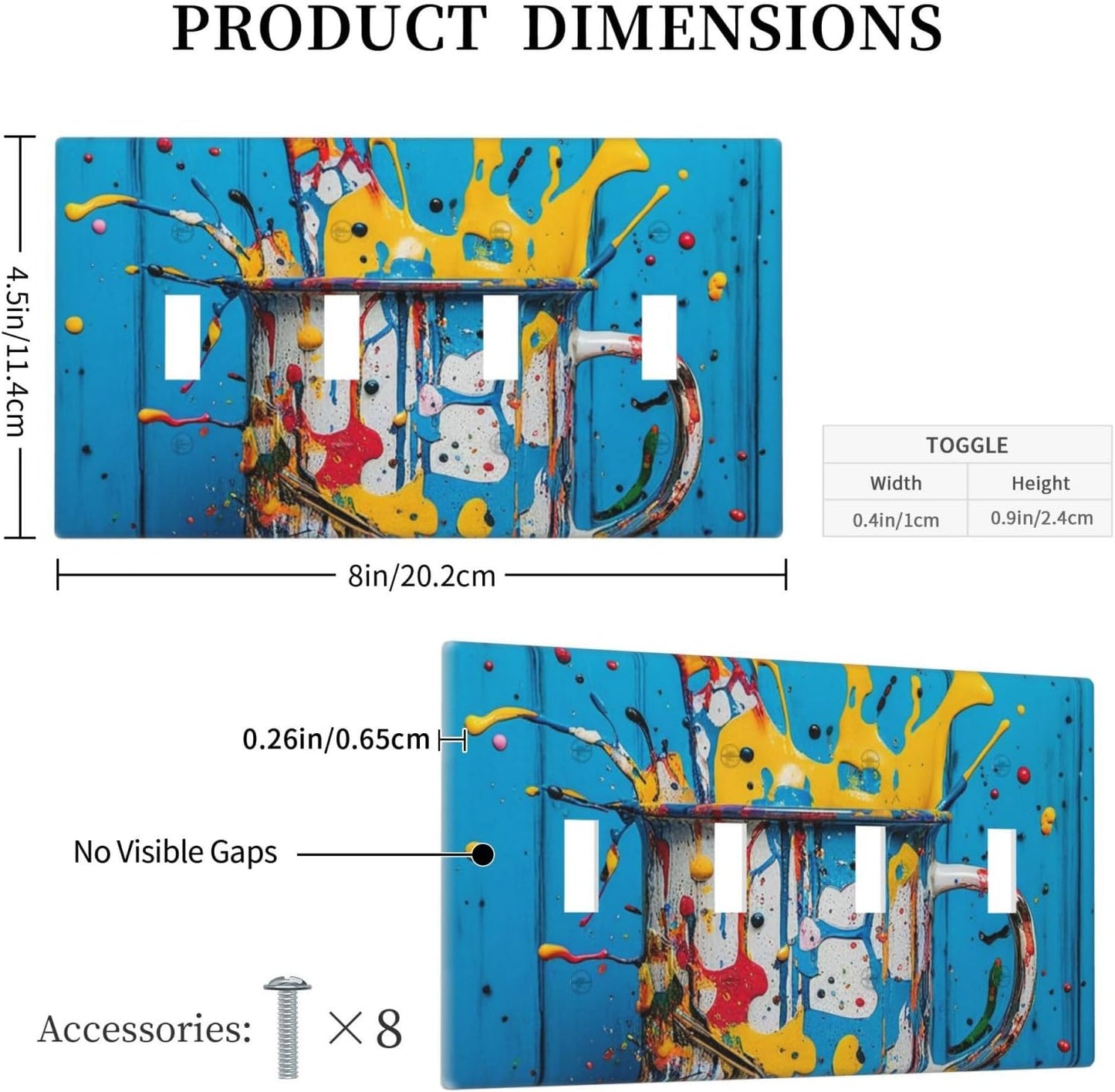 Decorative Light Switch Cover Plate Colorful Paint Splatters Blue Wood Plank 4 Gang Wall Plate Oversized Quad Toggle Switch Cover Plate Jumbo Faceplate for Home Decor
