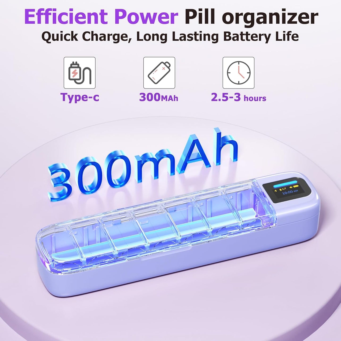 Daviky Smart Pill Organizer with Alarm, Bluetooth Daily Once a Day Pill Box 7 Day with APP, Weekly Travel Pill Case, Portable Pill Reminder for Medicines, Supplements and Vitamins(Purple)