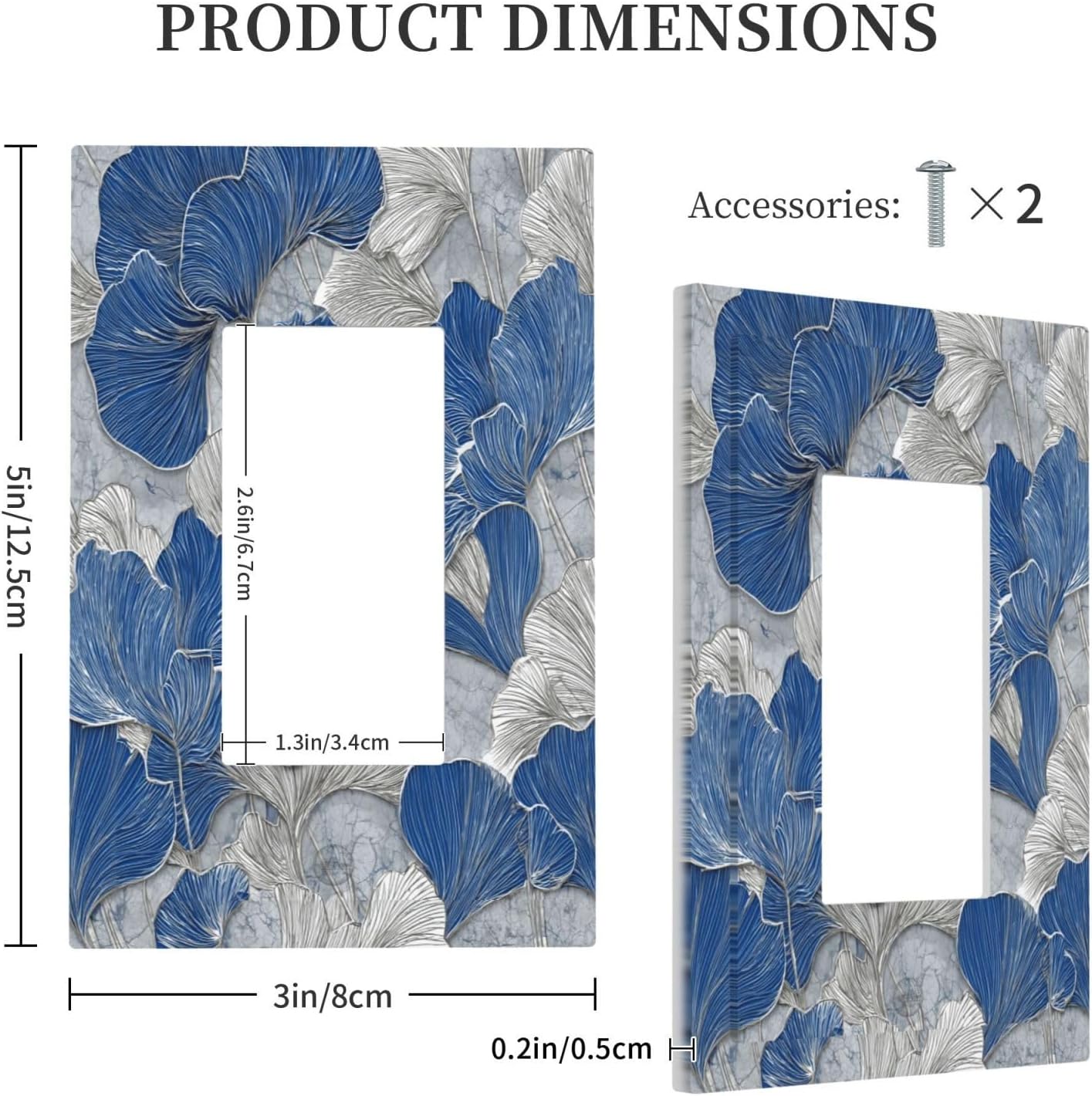Abstract Blue Marble Plant Leaves 1 Gang Single Rocker Decorative Light Switch Covers Electrical Faceplate Switch Plates for Bathroom Kitchen Home