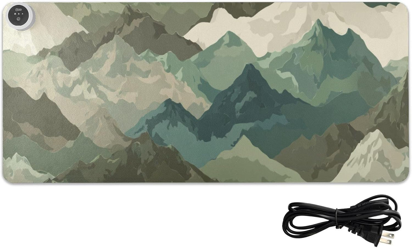 Heated Desk Pad Mouse Pad 31.5x13 Inch PU Leather Desk Mat with 3 Heat Levels Large Mouse Gaming Computer Laptop Mat Sage Green Camounflage Mountain