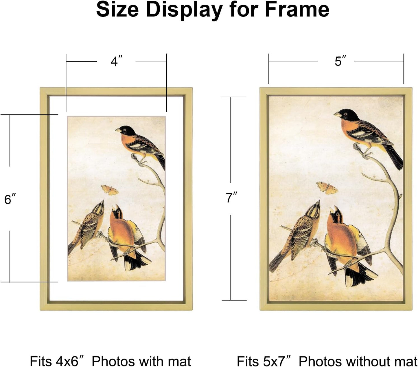 5x7 Picture Frame, Brass Metal Photo Frames with HD Glass, Fits 4x6 with Mat or 5 x 7 without Mat, Display for Wall and Table, 1 Pack