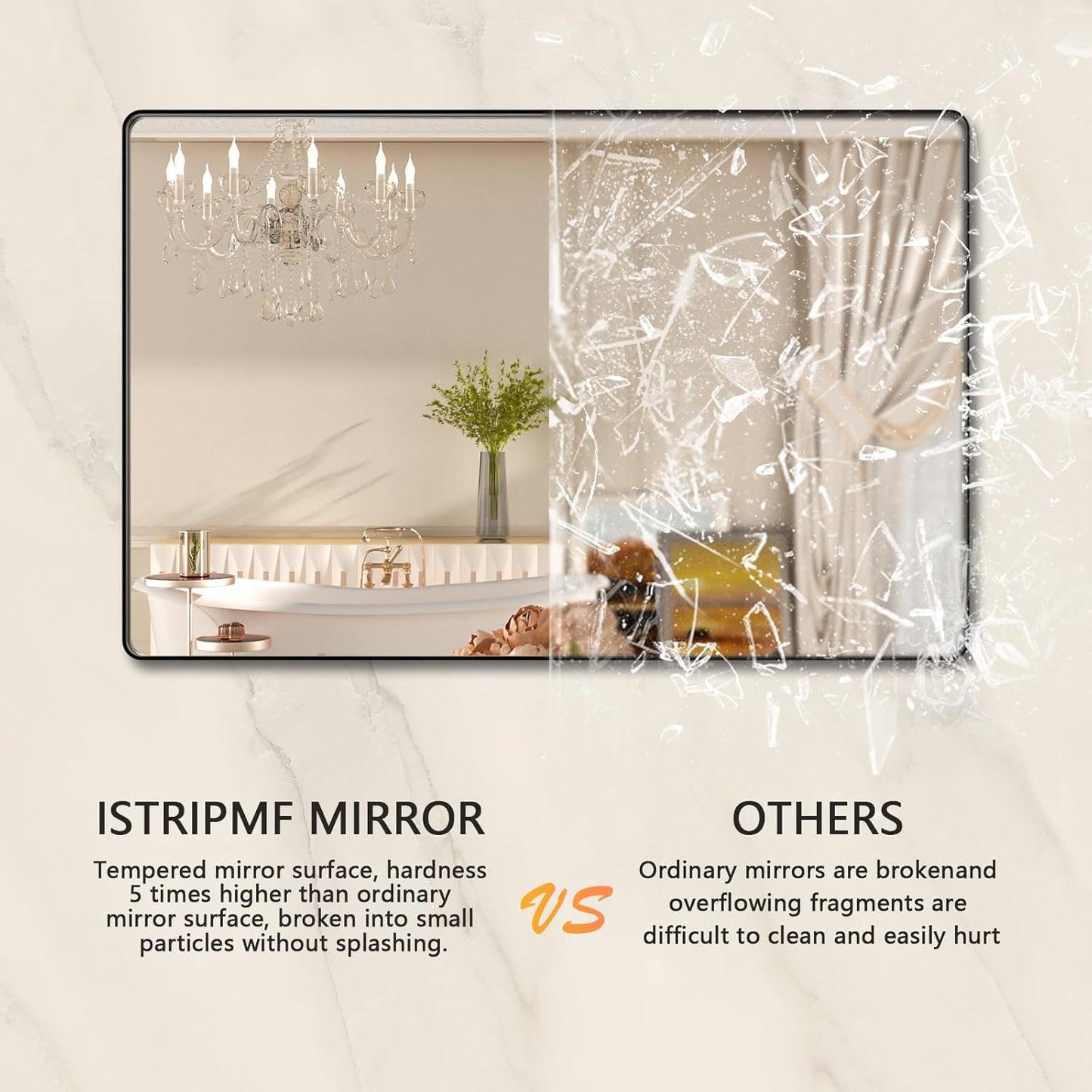 40x36 Inch Black Bthroom Mirror,Black Metal Frame Vanity Mirror for Wall,Rounded Corner Rectangle Matte Black Mirror,Tempered Glass,Anti-Rust (Horizontal/Vertical)