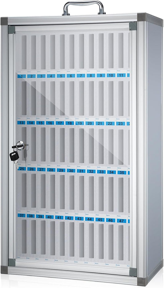 Amylove 60 Slots Cell Phone Locker Cabinet Aluminum Alloy Pocket Chart Storage Locker Box Cabinet Wall-Mounted Cell Phones Storage Box with Handle for Office Classroom Gym (White)