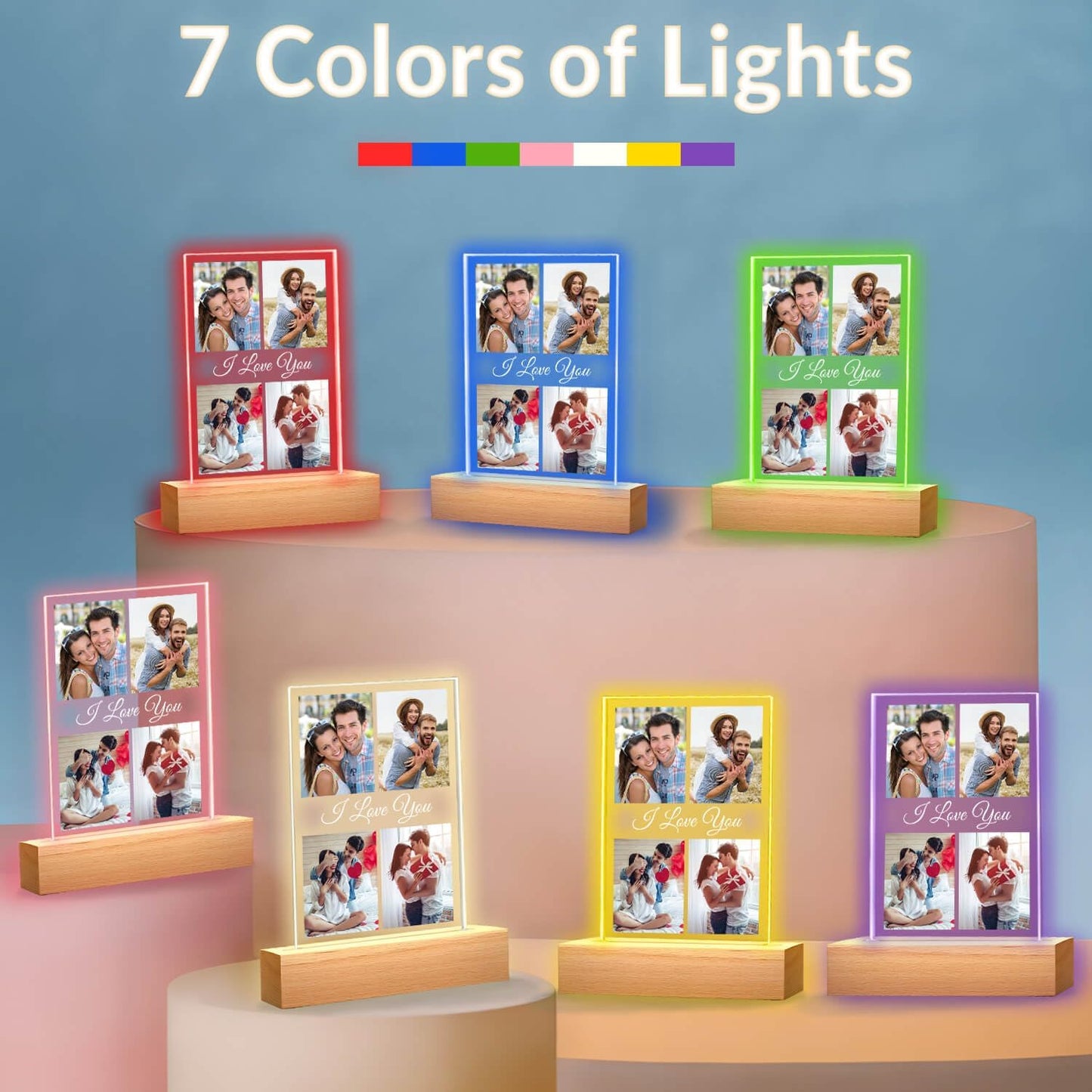 Custom Picture Frame with Photo, Customized Picture Frames with Night Light, Custom Photo Frame, Personalized Valentines Day Gifts for Her Him Women Men