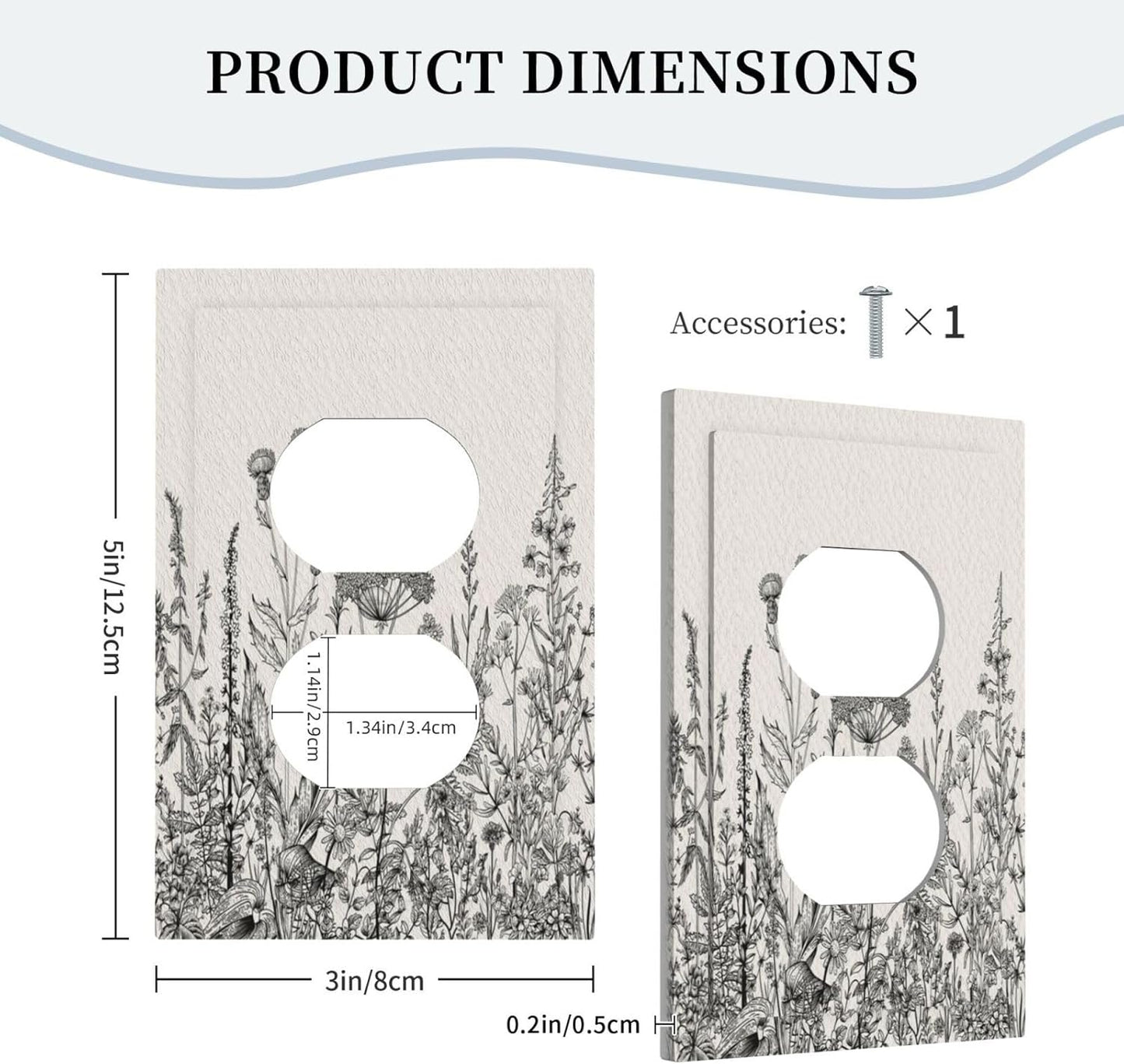 Personalized Wall Plate Decorative Light Switch Cover Black and Beige Garden Plants Flowers Single Duplex Switchplate 1 Gang Outlet Plate Decora Light Switch Plate for Home Office Decor