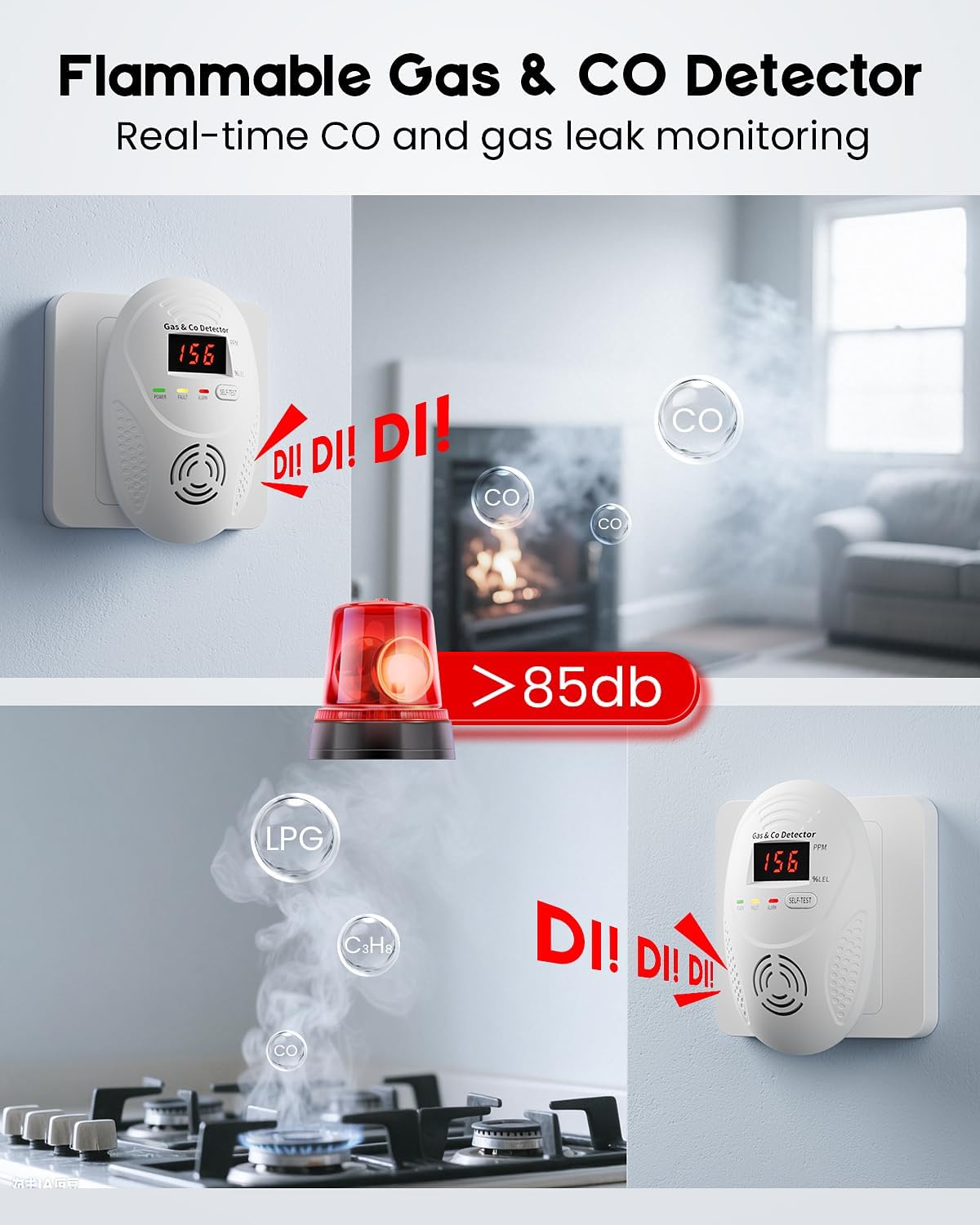 Carbon Monoxide Detectors and Natural Gas Detector, Carbon Monoxide Detectors Plug in, Gas Leak Detector with Dual Sensors - Natural, Propane, Co Leak Detection for Home, RV Essentials, White, 3Pcs