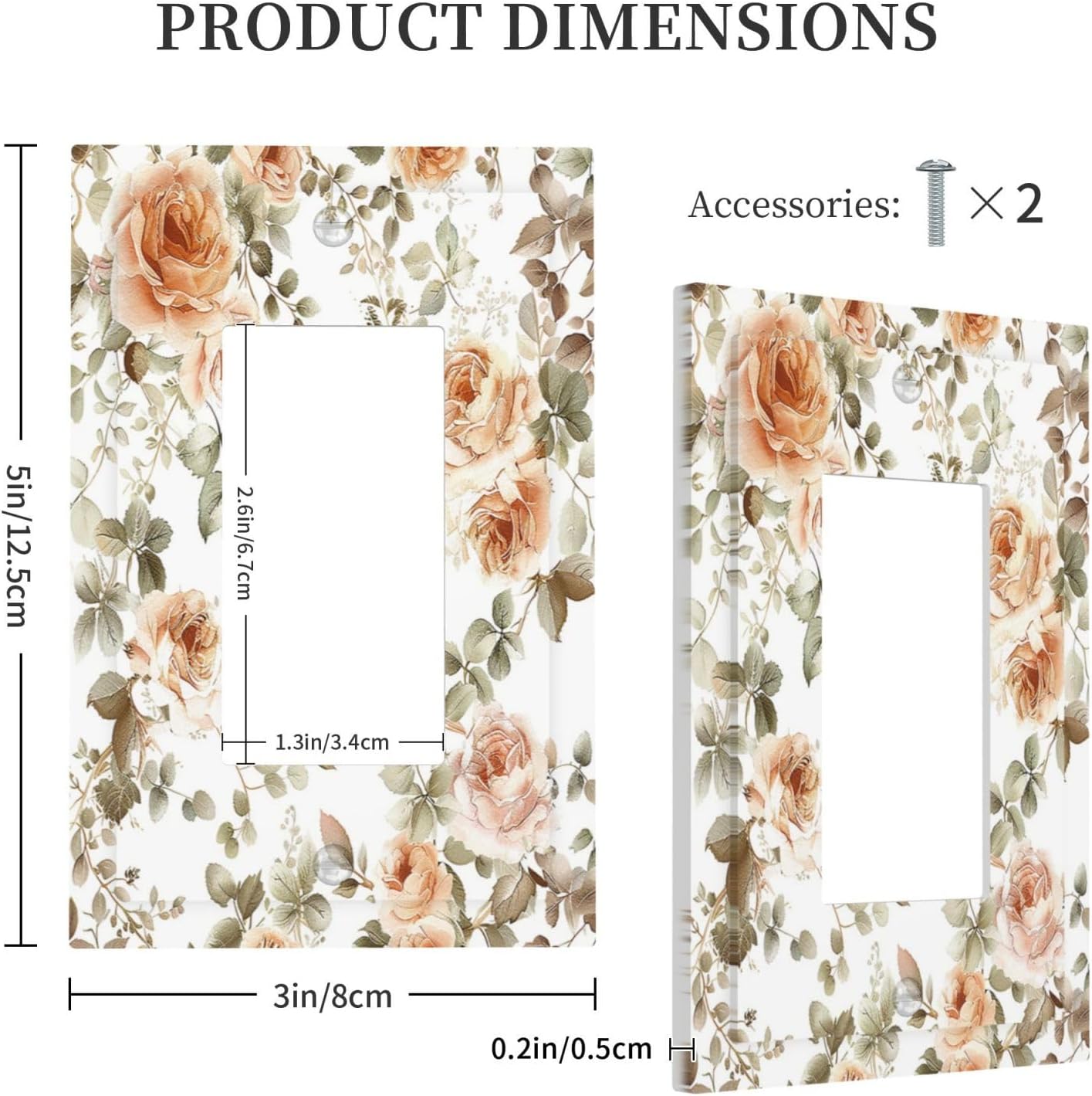Decorative Outlet Covers Vintage Warm Color Orange Flowers And Leaves 1 Gang Single Rocker Light Switch Cover Plate Wall Plates GFCI Faceplate for Bedroom living Room Decor