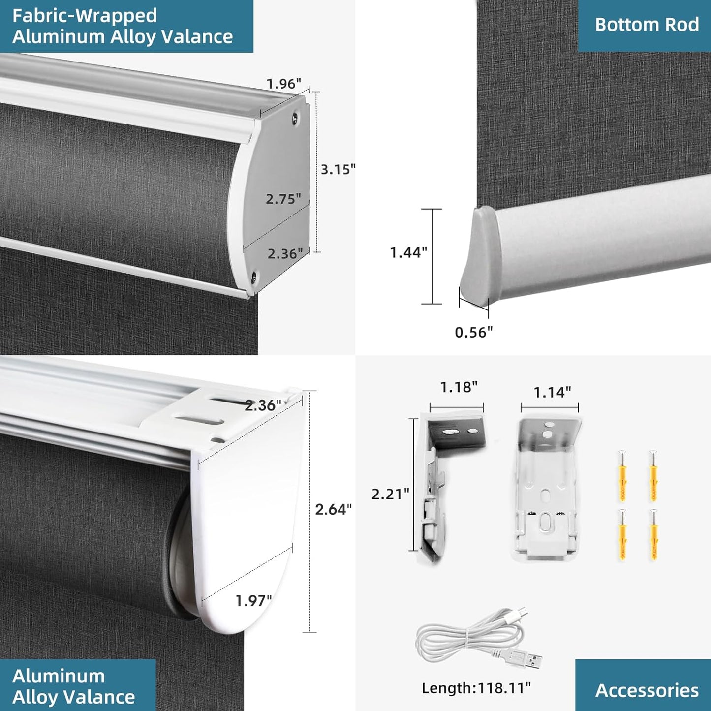SmartWings Motorized Blinds Dual-Sided Blackout Smart Shades Remote Control Work with Homekit Thread Apple Z-wave Alexa Automatic Roller Shade Blackout Customized Max 110"W 128"H(Bouvardia Dark Grey)