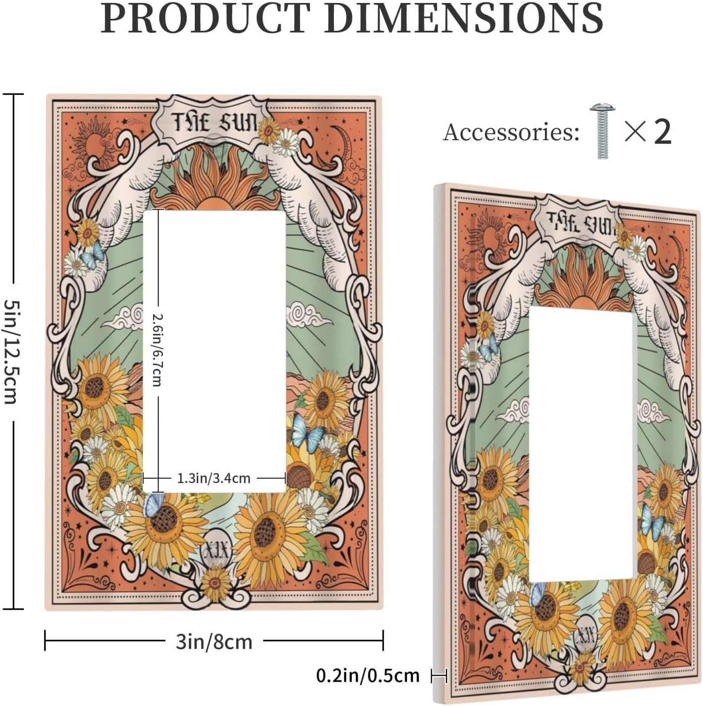 Boho Retro Sun Sunflower Vintage Flower Butterfly Decorative Outlet Covers 1 Gang Single Rocker Light Switch Cover Plate Wall Plates GFCI Faceplate for Farmhouse Home Decor