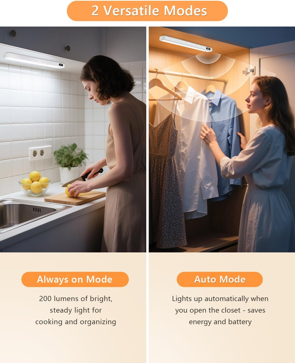 WILLED Under Cabinet & Closet Lights, Motion Sensor, Rechargeable, Magnetic, 3 Color Temps, Dimmable LED Light Bar for Indoor Kitchen Counter (4 Pack, White)