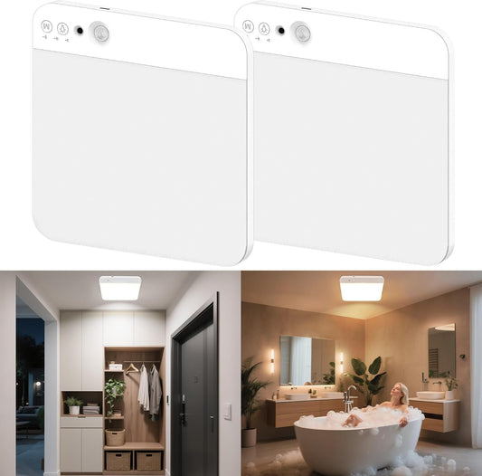 maylit 2 Pack Rechargeable Ceiling Lights, Motion Sensor Lights No Wiring, Wireless Closet Lights Battery Operated, for Bathroom Laundry Room Kitchen Porch Stair Hallway Shower Pantry Garage