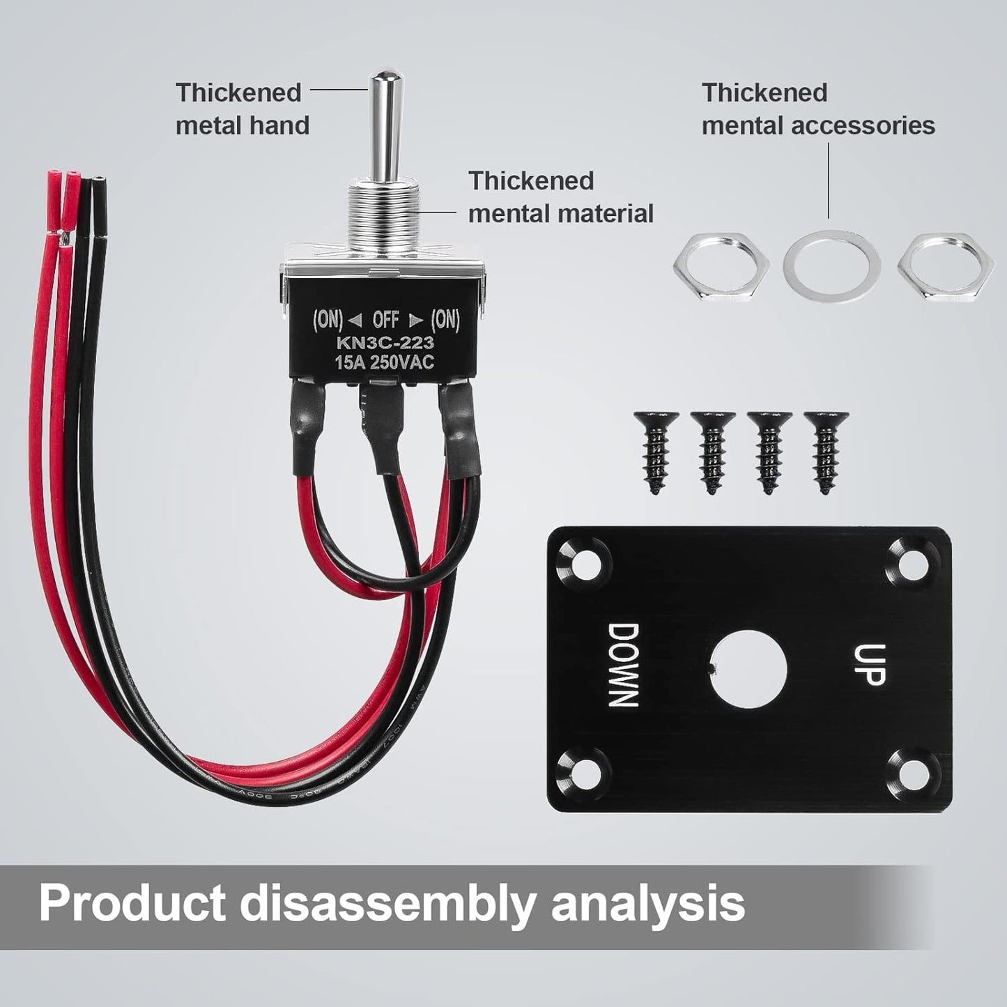 Button Switch Rocker Switch Toggle Switch Self Reset Six Pin Three Position UP/Down Prewired Power Transfer Switch with Mounting Plate,Waterproof Cap.
