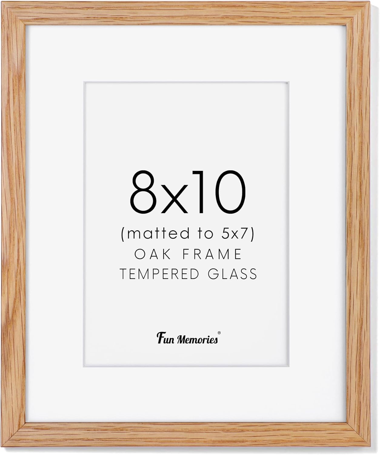 8x10 Picture Frame Wood, 8 x 10 Photo Frame for Wall & Tabletop Display, 8 by 10 Frames Made of Solid Oak Wood, Real Glass 8" x 10" Picture Frame, 8x10 Matted Frame for 5x7, Natural Oak Color, 1 Pack