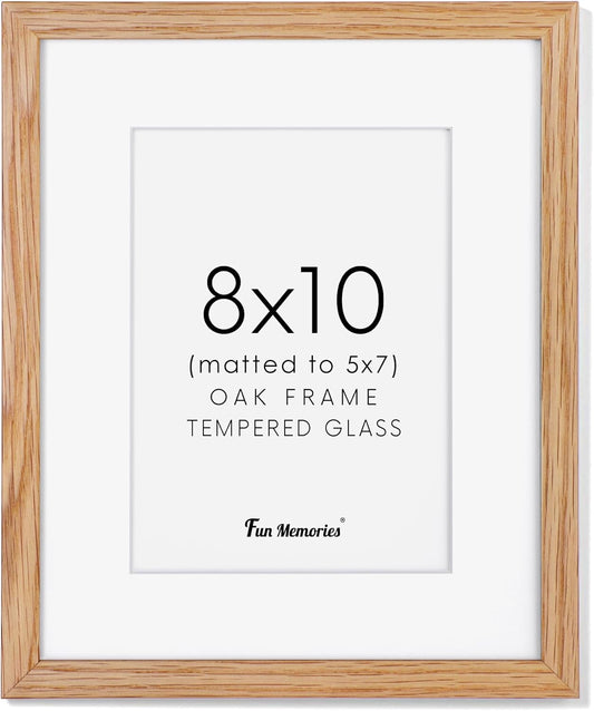 8x10 Picture Frame Wood, 8 x 10 Photo Frame for Wall & Tabletop Display, 8 by 10 Frames Made of Solid Oak Wood, Real Glass 8" x 10" Picture Frame, 8x10 Matted Frame for 5x7, Natural Oak Color, 1 Pack
