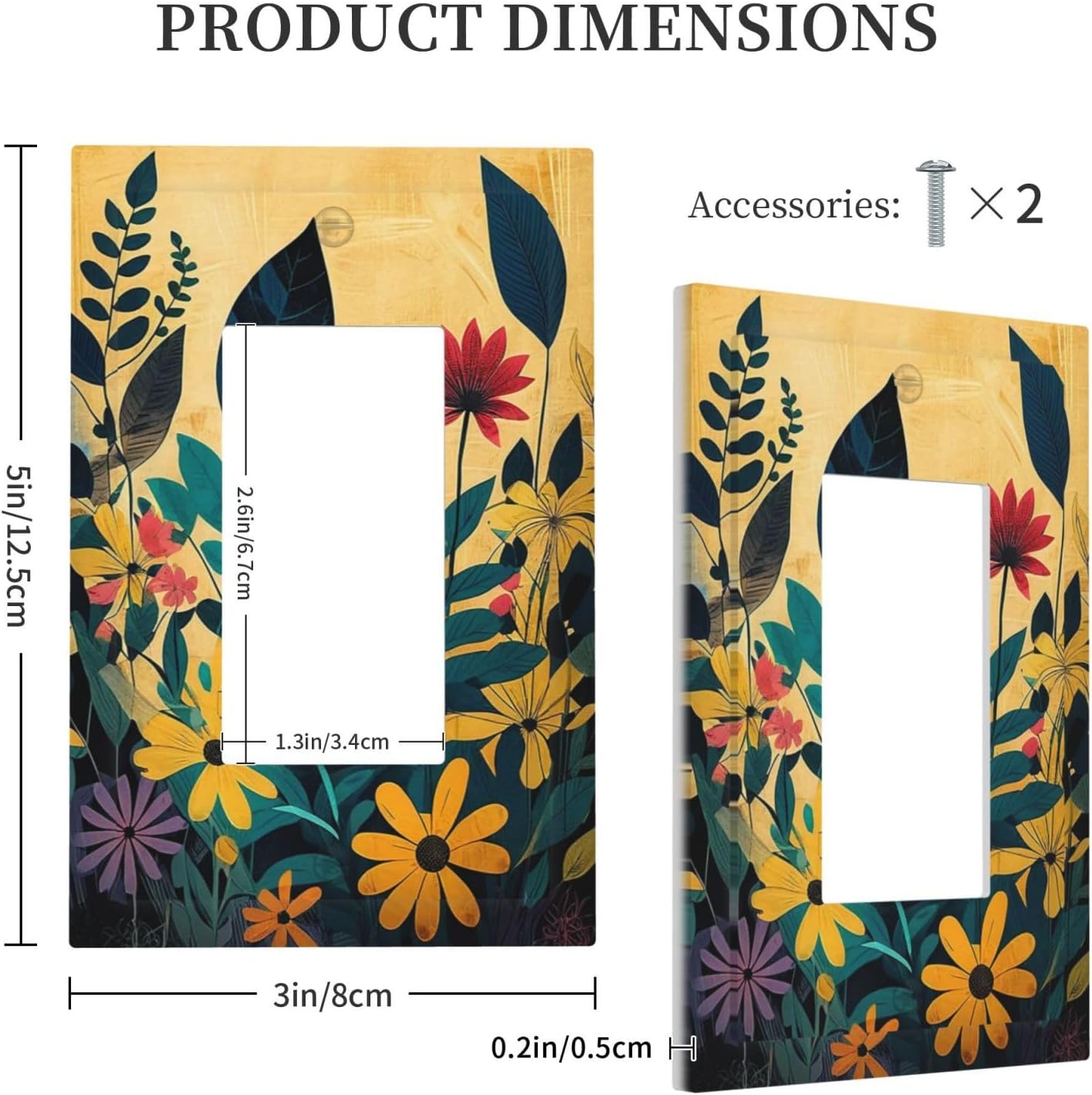 Outlet Covers Abstract Minimalist Floral Botanical Boho Flower 1 Gang Wall Plates Single Rocker Light Switch Covers Decorative Switch Plates Electrical GFCI Panel Covers for Home Office Decor 5 X 3 IN