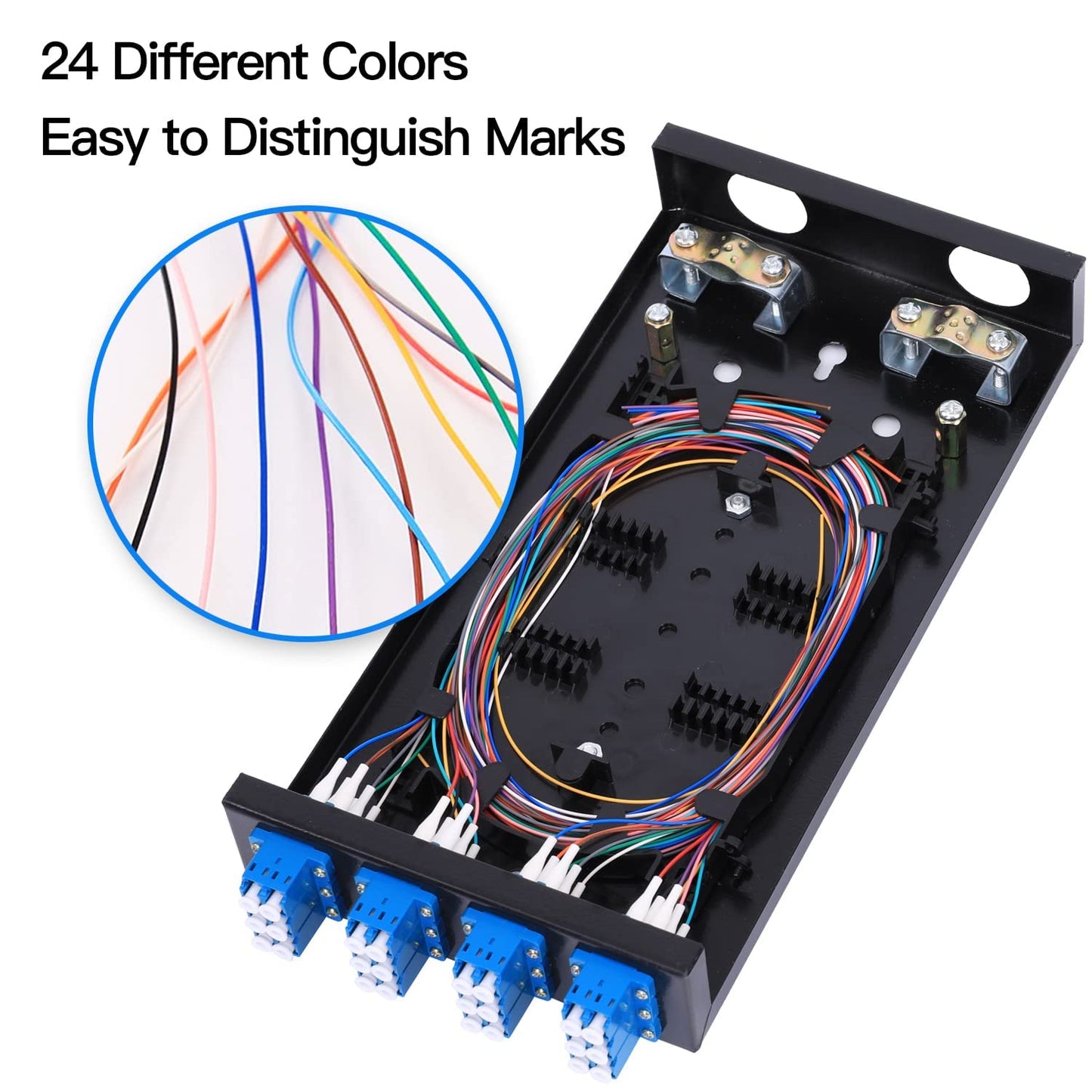 12 Duplex 24 Port LC-OS1 Box+ SingleMode Cables Wall Mount Fiber Enclosure with Spool LC-UPC Kit (Include a 1 Meter 24 Strand LC-SM Pigtail and 12 Port Duplex LGX Loaded Panel