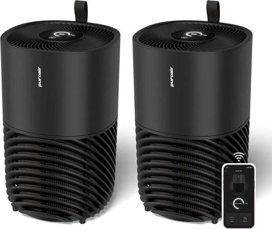PuroAir 130b Smart Air Purifiers for Home Pets - Covers Up To 600 Sq Ft - Filters Up To 99.9% of Pollutants, Smoke, Pollen, Dust - Quiet Air Filter - Air Purifiers for Bedroom (2 Pack)