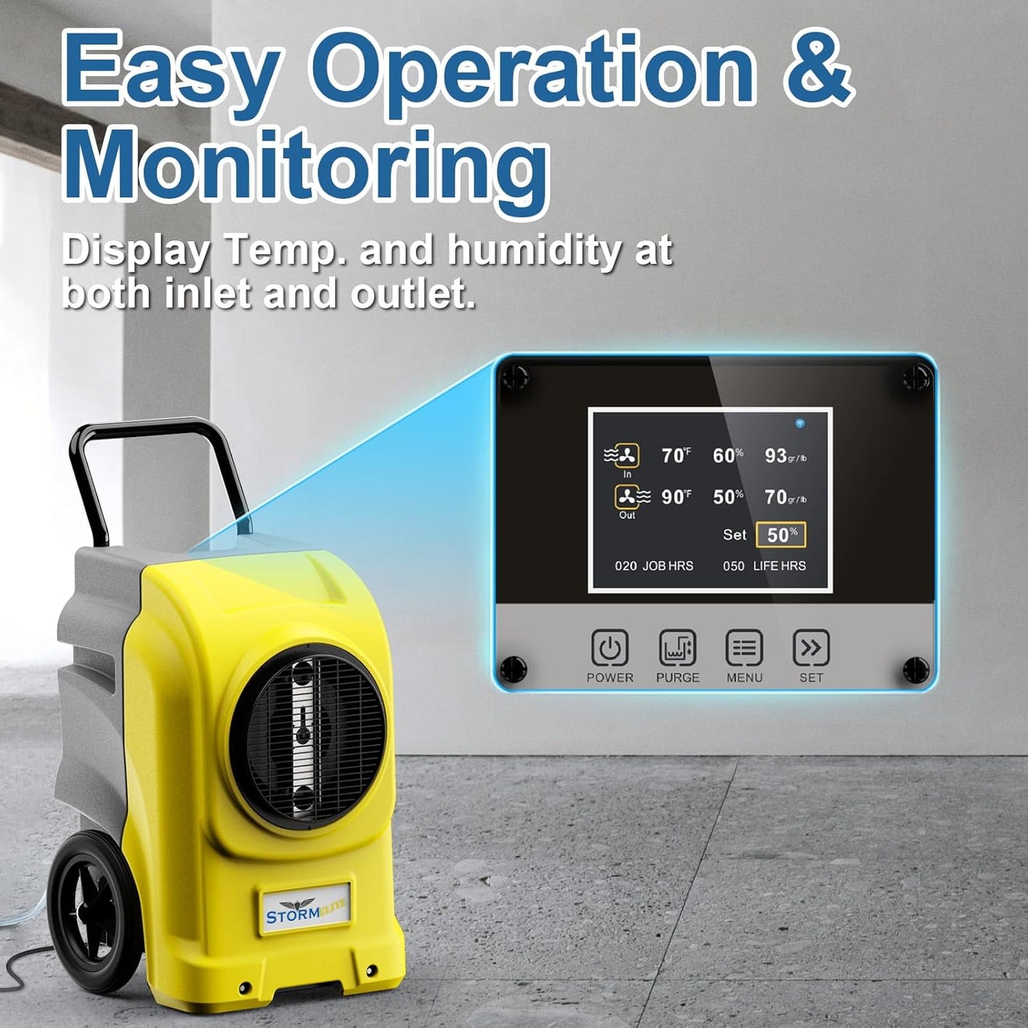 ALORAIR LGR Commercial Dehumidifier with Pump & Drain Hose, Portable Insutrial Dehumidifier for Basments, Home, Job Sites, Fit for 2,100 Sq.Ft Space with Wheels (Storm Elite Yellow NO WIFI)