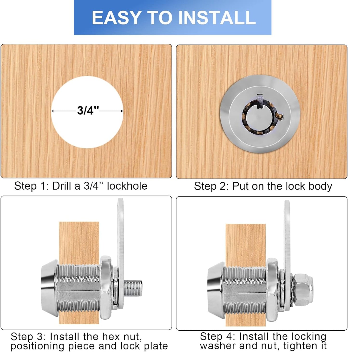 RV Storage Locks - Keyed Alike, 7/8' Fits 9/16' Max Door Thickness, Camper Trailer Cabinet Locks (6 Pack)
