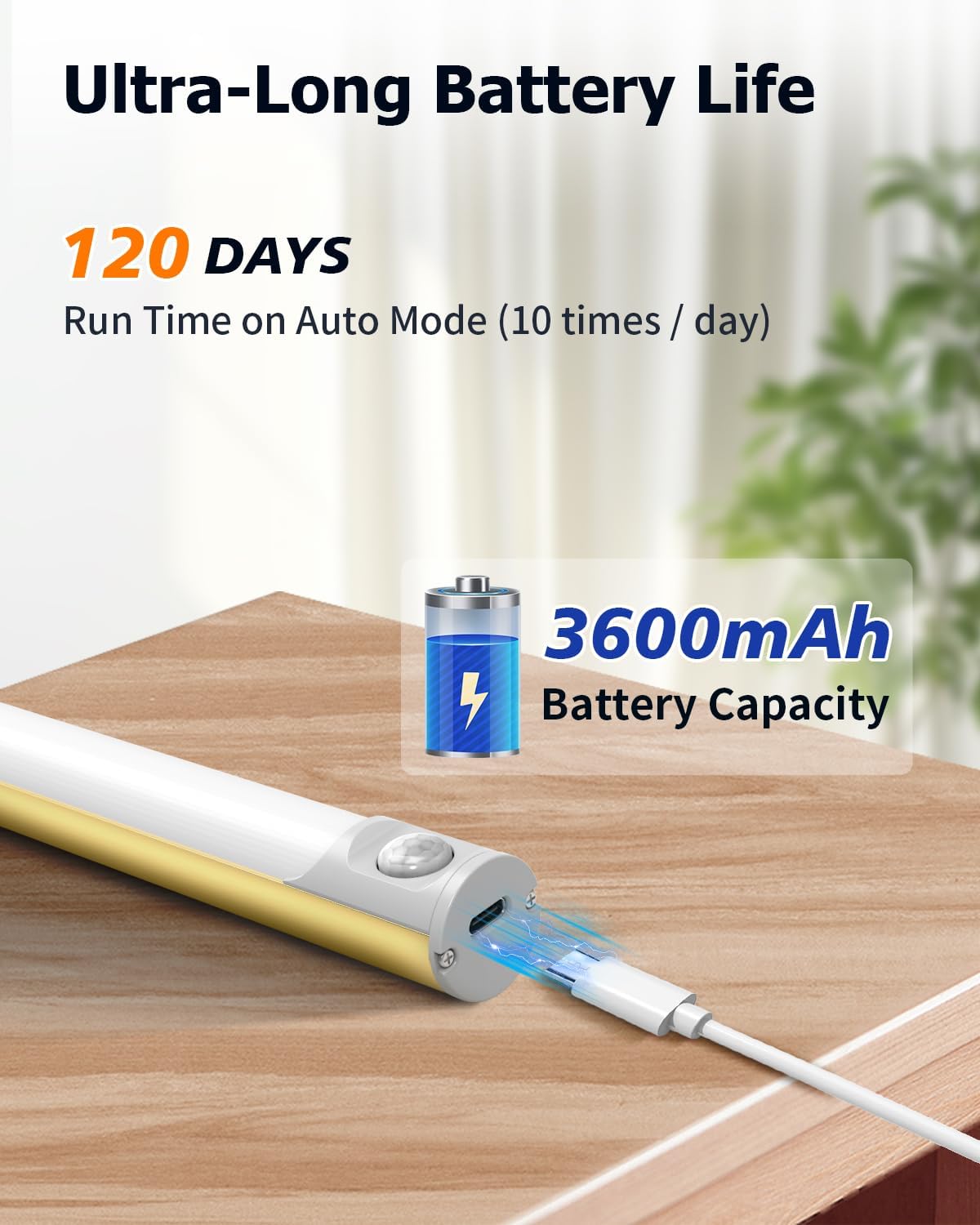 64 LED Under Cabinet Lights, 3 Color Dimmable Motion Sensor Indoor Closet Lights, 3600mAh Rechargeable Under Counter Light for Kitchen, 14 Inch Wireless Battery Operated Night Lighting