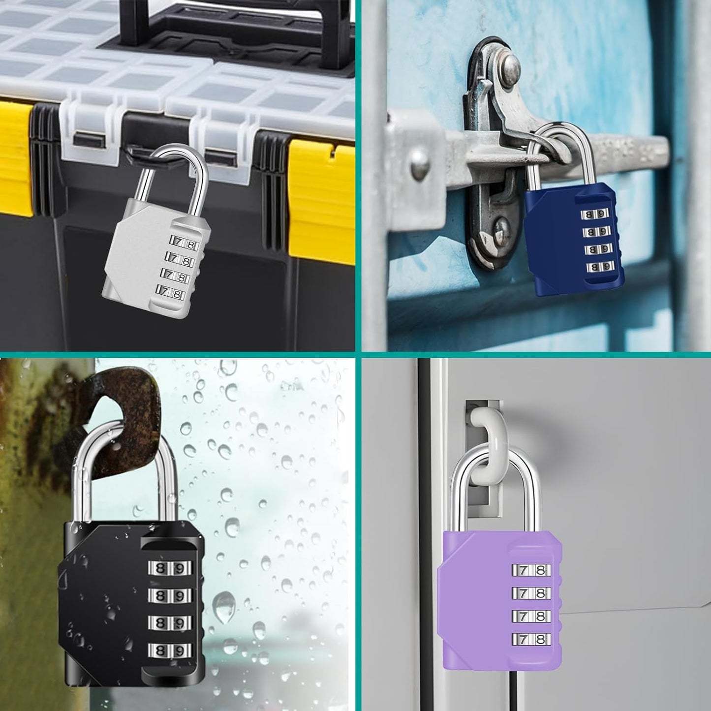 ZHEGE Combination Lock Outdoor 2 Pack, 4 Digit Resettable Weatherproof Combination Padlock for Gym, School, Gates, Doors, Hasps Storage (Purple, 2 Pack)