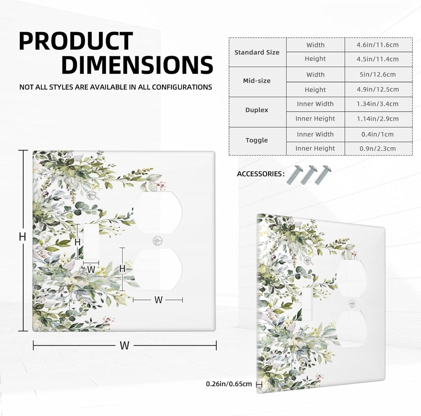 Decorative Outlet Covers Rustic Eucalyptus Leaves Green Leaf 2 Gang Wall Plate Single Toggle Duplex Light Switch Cover Switch Plate Covers for Country Bedroom Home Decor