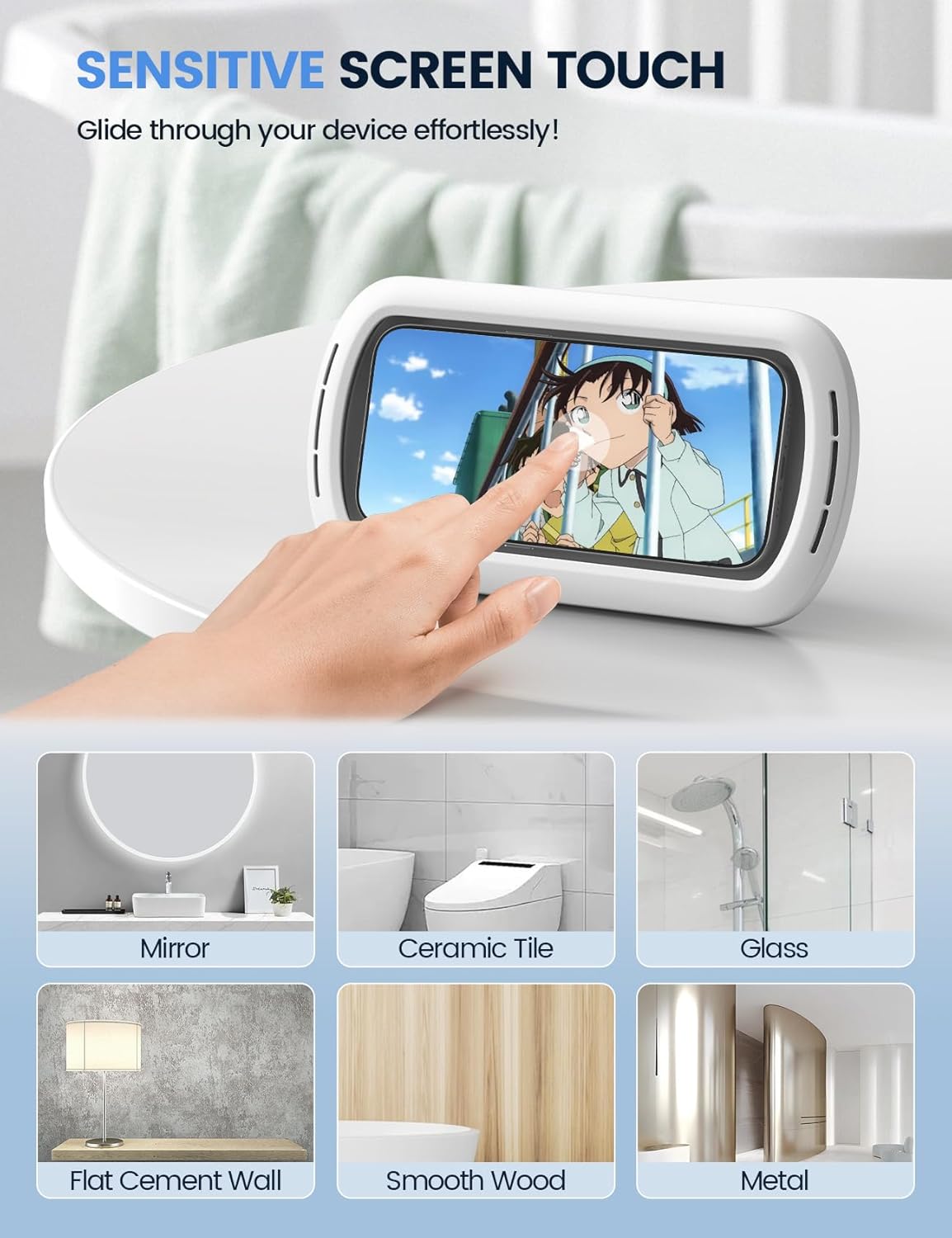 Lamicall Shower Phone Holder with Speaker Holes, IPX6 Waterproof Clear Sound & 480° Rotation Shower Case Accessories, Waterproof Bathroom Wall Mount for iPhone 17 16 Pro Max Air, S25 Ultra, 4-7" Phone