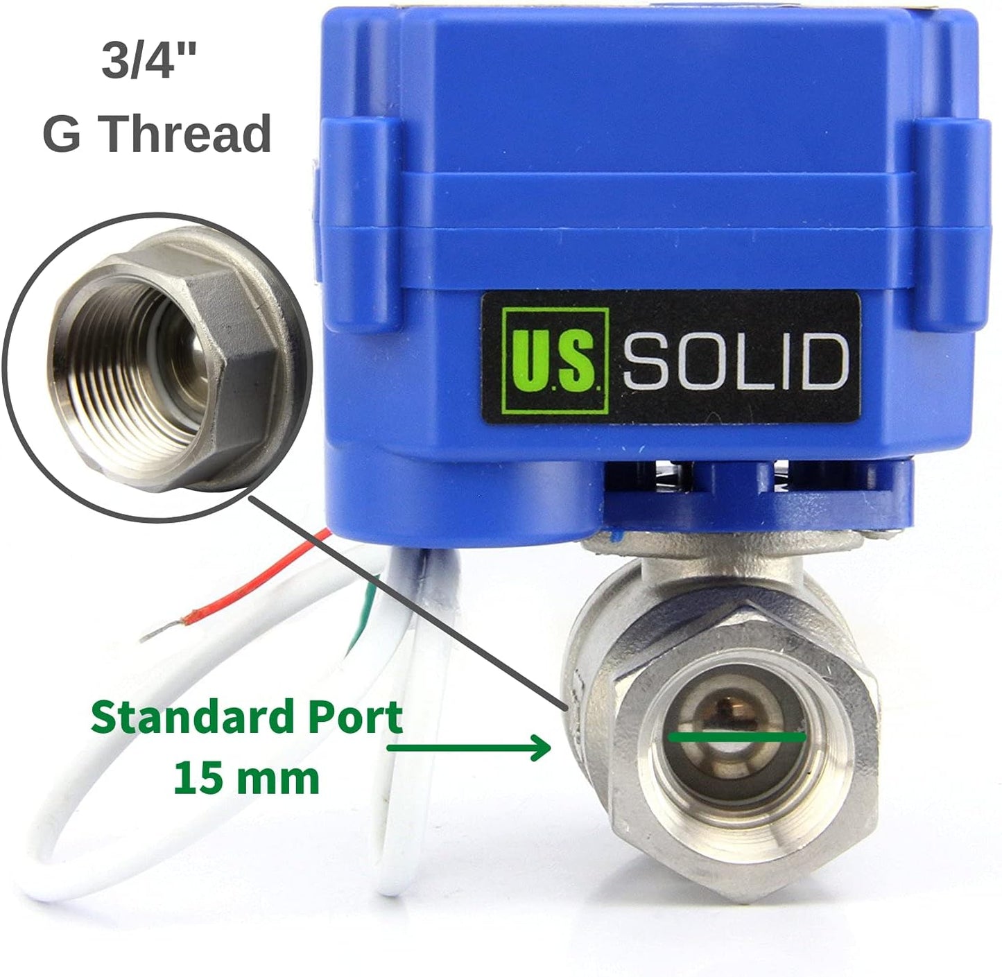 U.S. Solid 3/4" Motorized Ball Valve 85-265V AC Stainless Steel Electrical Ball Valve, 2 Wire Auto Return Setup Normally Closed