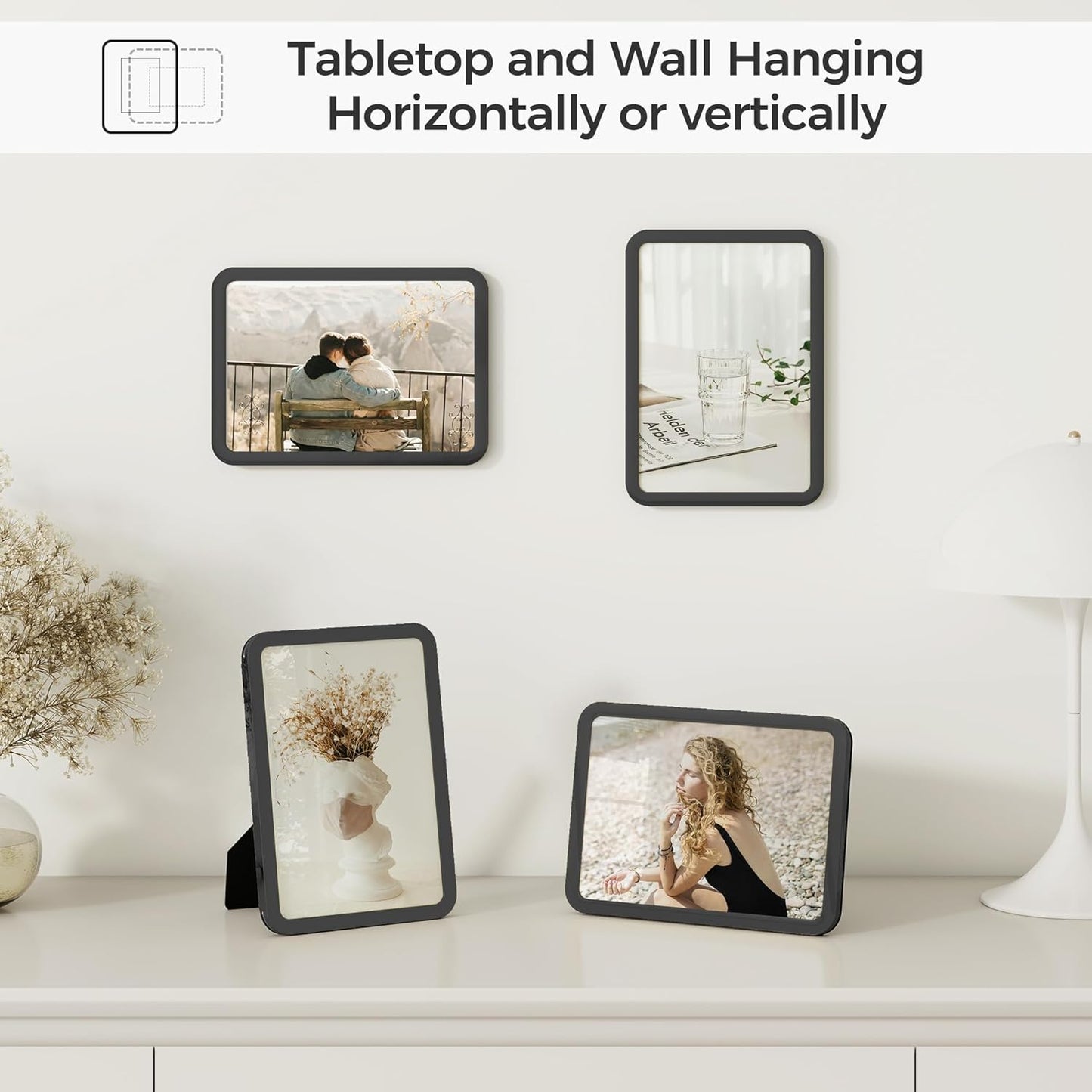 Axeman 5x7 Picture Frame-Metal Rounded Corner Frame 5x7, 5''x7''Photo Frame with Tempered Glass,Tabletop and Wall Display, One-Piece 5 By 7 Metal Picture Frame for images, Black