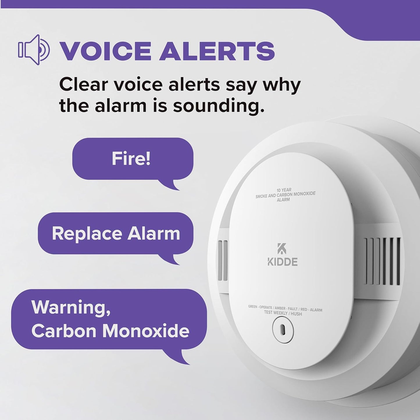 Kidde Hardwired Smoke & Carbon Monoxide Detector for Home, Voice Alerts, 10-Year Battery Backup, 3-Pack