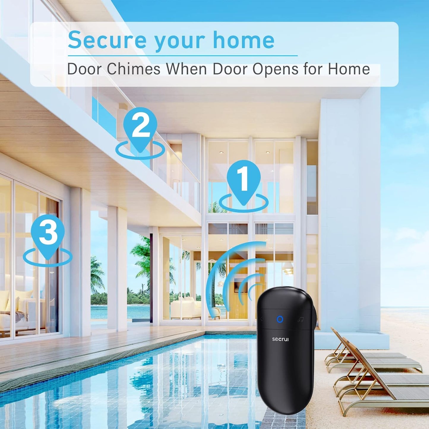 Door Chime, Door Sensor Chime for Door Opens – Door Ringer with 500ft Operating Range 52 Chime 110dB LED Indicators –Entry Alert Chime for Business/Home/Office (1 Receiver+3 Sensors)