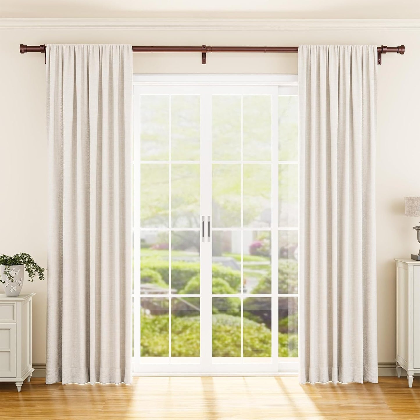 Curtain Rod 2 Pack 32-144 Inch, Heavy Duty 1 Inch Curtain Rod, Antique Bronze Extra Long Adjustable Window Treatment Rods, Modern Design, Easy Installation