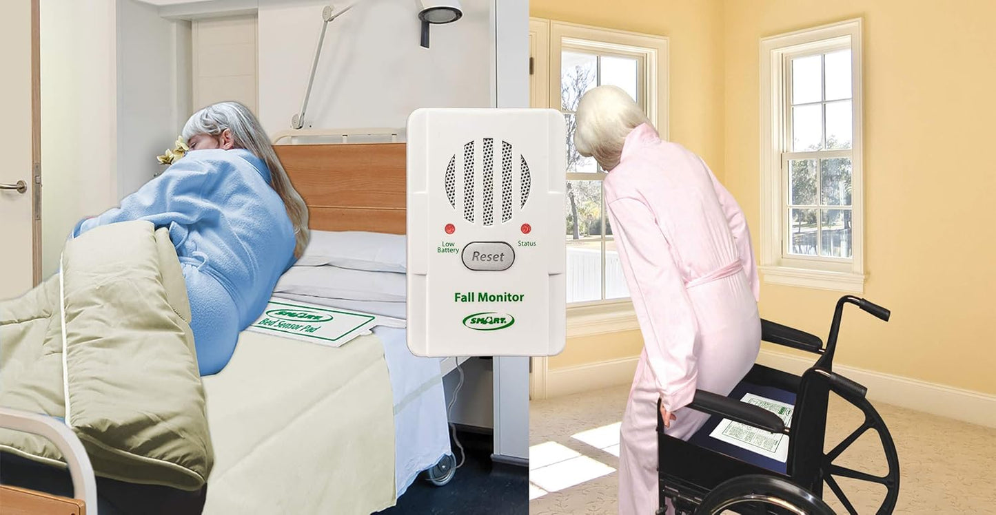 Smart Caregiver® Bed and Chair Exit Alarm System for Fall/Wandering Prevention – Know When They get up! Includes Monitor with 10in x 30in Bed Sensor Pad and 10in x 15in Chair Sensor Pad
