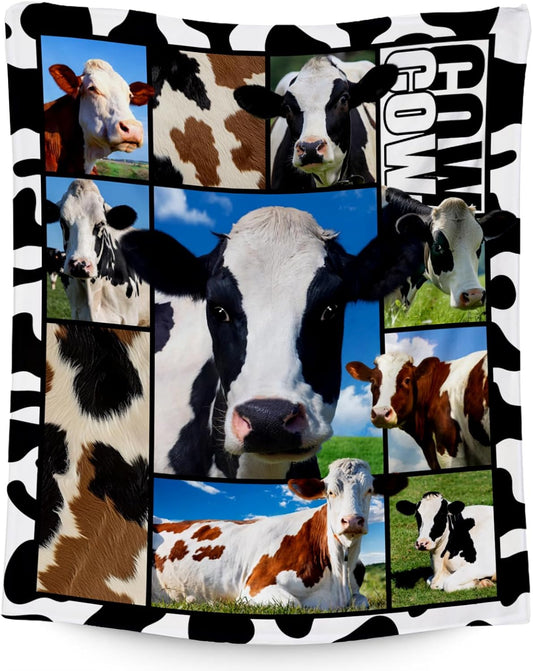 Cow Blankets and Throws, Cow Gifts for Women Girls Adults, Soft Fluffy Fuzzy Farmhouse Blanket Country Home Decor, 60"x80" Animal Pattern Throw for Bed Living Room