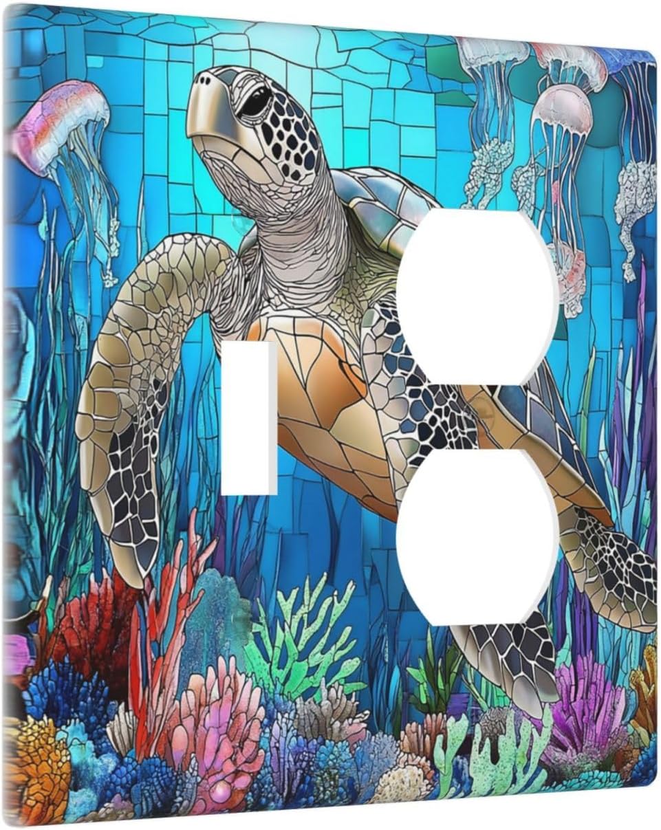 Wallplates Nautical Sea Turtle Coral Jellyfish 1 Toggle 1 Duplex Switch Plate Electrical Gfci Faceplate Decorative Light Switch Covers For Kids Room Nursery Decor