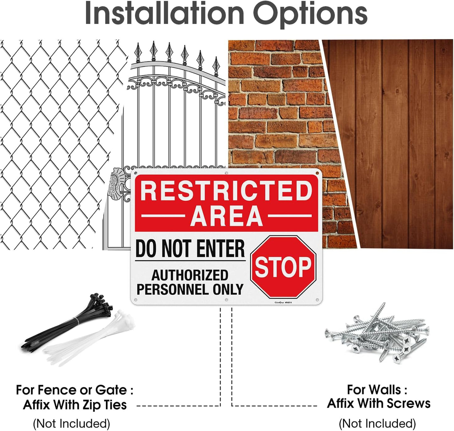 GicnKeuz Large "Restricted Area - Do Not Enter, Authorized Personnel Only" Metal Signs, 14 x 10 Inches Reflective Aluminum Signs, Fade Resistant/Waterproof, Easy to Install, Outdoor Use (2-Pack)