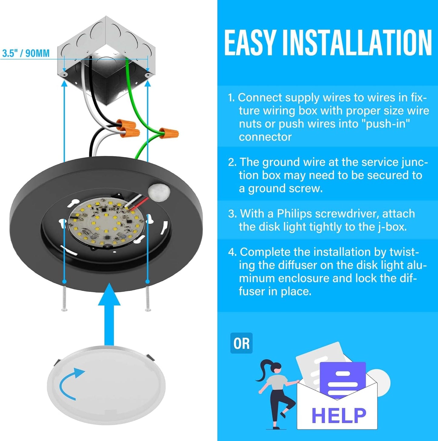 ZAGO LED 6" 120 Volts Closet Light Wired, PIR Motion Sensor Ceiling Disc Light for Closet, Laundry, Garage, Pantry, Wet Location, ETL, Black